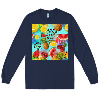 Navy fruits tie dye seamless pattern Long Sleeve Tee - Zillion Design Studio