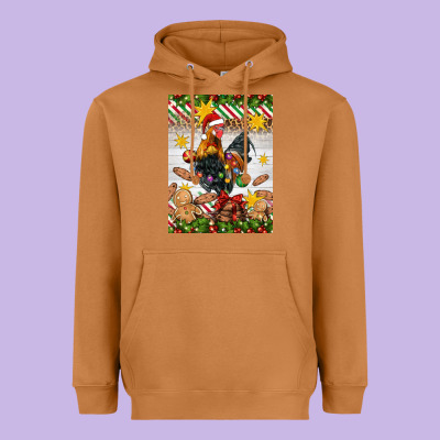 Christmas Rooster Heavyweight Hoodie Designed By Artiststas
