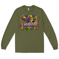 Army Green mardi gras mask with leopard background Long Sleeve Tee - RanaPortraitStore