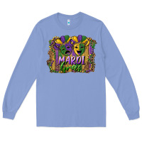 Colony Blue mardi gras mask with leopard background Long Sleeve Tee - RanaPortraitStore