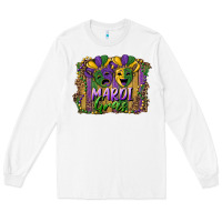 White mardi gras mask with leopard background Long Sleeve Tee - RanaPortraitStore