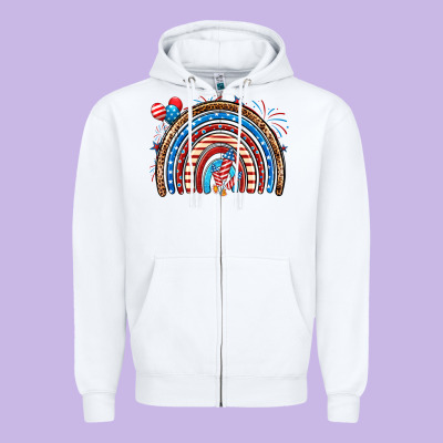 American Rainbow Zipper Hoodie Designed By Neo Western