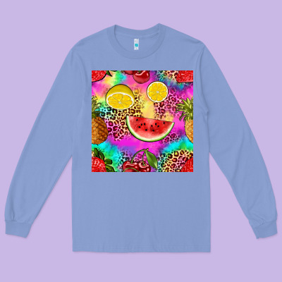 Fruits Leopard Tie Dye Seamless Pattern Long Sleeve Tee Designed By Zillion Design Studio
