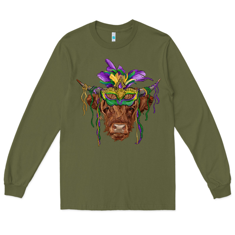 Mardi Gras Mask Highland Cow Long Sleeve Tee by RanaPortraitStore | Teevron