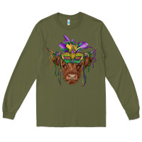 Army Green mardi gras mask highland cow Long Sleeve Tee - RanaPortraitStore