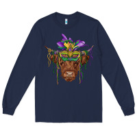 Navy mardi gras mask highland cow Long Sleeve Tee - RanaPortraitStore