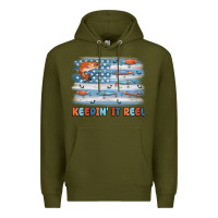 Army Green fishing lure flag keepin' it reel Premium Hoodie - MaliasSmallBusiness