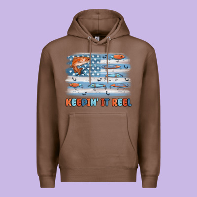 Fishing Lure Flag Keepin' It Reel Premium Hoodie Designed By Maliassmallbusiness