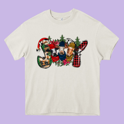 Joy Christmas Cows Heavy Core Tee Designed By Cowhidedigitalart