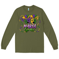Army Green mardi gras mask and beads Long Sleeve Tee - RanaPortraitStore