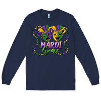 Navy mardi gras mask and beads Long Sleeve Tee - RanaPortraitStore