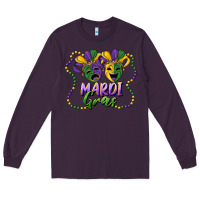 Plum mardi gras mask and beads Long Sleeve Tee - RanaPortraitStore