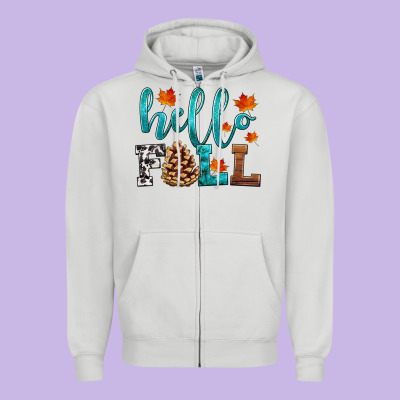 Hello Fall Zipper Hoodie Designed By Hra Design Shop