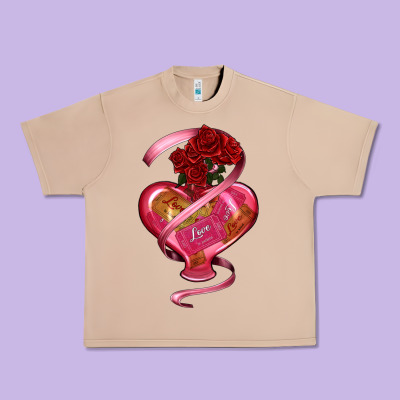 Urban Heavy Tee heart glass vase love tickets with rose