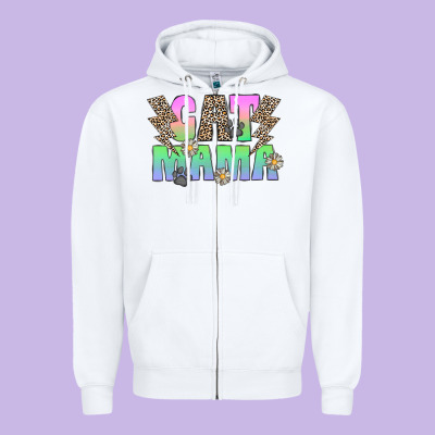 Cat Mama Zipper Hoodie Designed By Cowhidedigitalart