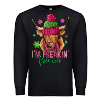Black i'm freakin freezin pink christmas long haired cow Premium Sweatshirt - Jasminsmagicworld