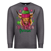 Charcoal Heather i'm freakin freezin pink christmas long haired cow Premium Sweatshirt - Jasminsmagicworld
