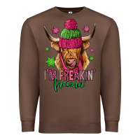 Chestnut i'm freakin freezin pink christmas long haired cow Premium Sweatshirt - Jasminsmagicworld