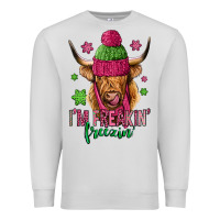 Dove Grey i'm freakin freezin pink christmas long haired cow Premium Sweatshirt - Jasminsmagicworld