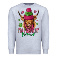 Heather Grey i'm freakin freezin pink christmas long haired cow Premium Sweatshirt - Jasminsmagicworld