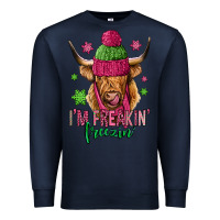 Navy i'm freakin freezin pink christmas long haired cow Premium Sweatshirt - Jasminsmagicworld