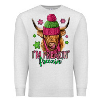 Oatmeal Heather i'm freakin freezin pink christmas long haired cow Premium Sweatshirt - Jasminsmagicworld