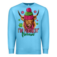 Ocean Blue i'm freakin freezin pink christmas long haired cow Premium Sweatshirt - Jasminsmagicworld