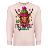 Pale Pink i'm freakin freezin pink christmas long haired cow Premium Sweatshirt - Jasminsmagicworld