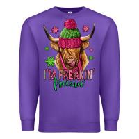 Purple i'm freakin freezin pink christmas long haired cow Premium Sweatshirt - Jasminsmagicworld