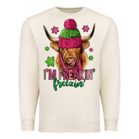 Sandshell i'm freakin freezin pink christmas long haired cow Premium Sweatshirt - Jasminsmagicworld
