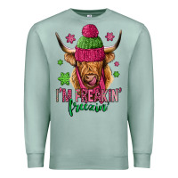 Seafoam i'm freakin freezin pink christmas long haired cow Premium Sweatshirt - Jasminsmagicworld
