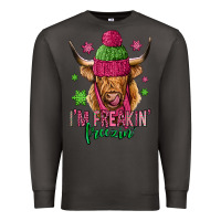 Smoke i'm freakin freezin pink christmas long haired cow Premium Sweatshirt - Jasminsmagicworld