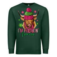 Sports Green i'm freakin freezin pink christmas long haired cow Premium Sweatshirt - Jasminsmagicworld