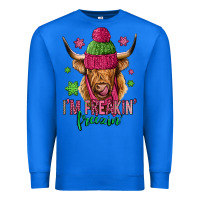 True Royal i'm freakin freezin pink christmas long haired cow Premium Sweatshirt - Jasminsmagicworld