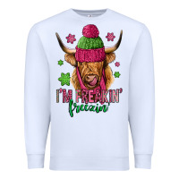 White i'm freakin freezin pink christmas long haired cow Premium Sweatshirt - Jasminsmagicworld