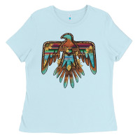 Baby Blue thunderbird with sunflowers Ladies Tee - BarkalooDesign