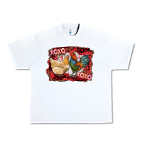 White xoxo rooster and chicken Urban Heavy Tee - RanaPortraitStore