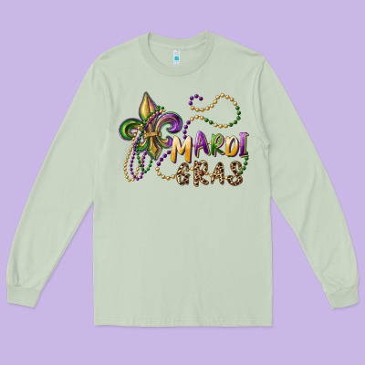 Mardi Gras Fleur De Lis And Beads Long Sleeve Tee Designed By Ranaportraitstore