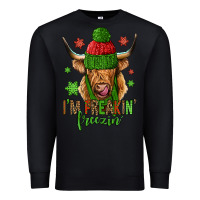 Black i'm freakin freezin christmas long haired cow Premium Sweatshirt - Jasminsmagicworld