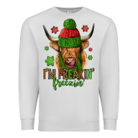 Dove Grey i'm freakin freezin christmas long haired cow Premium Sweatshirt - Jasminsmagicworld