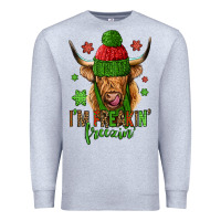 Heather Grey i'm freakin freezin christmas long haired cow Premium Sweatshirt - Jasminsmagicworld