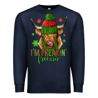Navy i'm freakin freezin christmas long haired cow Premium Sweatshirt - Jasminsmagicworld