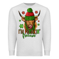 Oatmeal Heather i'm freakin freezin christmas long haired cow Premium Sweatshirt - Jasminsmagicworld
