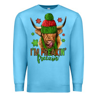 Ocean Blue i'm freakin freezin christmas long haired cow Premium Sweatshirt - Jasminsmagicworld
