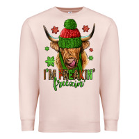 Pale Pink i'm freakin freezin christmas long haired cow Premium Sweatshirt - Jasminsmagicworld
