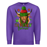 Purple i'm freakin freezin christmas long haired cow Premium Sweatshirt - Jasminsmagicworld