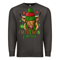 Smoke i'm freakin freezin christmas long haired cow Premium Sweatshirt - Jasminsmagicworld