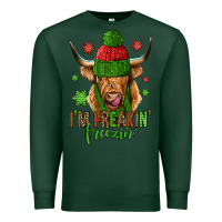 Sports Green i'm freakin freezin christmas long haired cow Premium Sweatshirt - Jasminsmagicworld