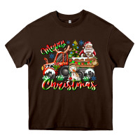 Chocolate Brown Merry Christmas  tractor Heavy Core Tee - CowhideDigitalArt