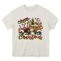 Cream Merry Christmas  tractor Heavy Core Tee - CowhideDigitalArt